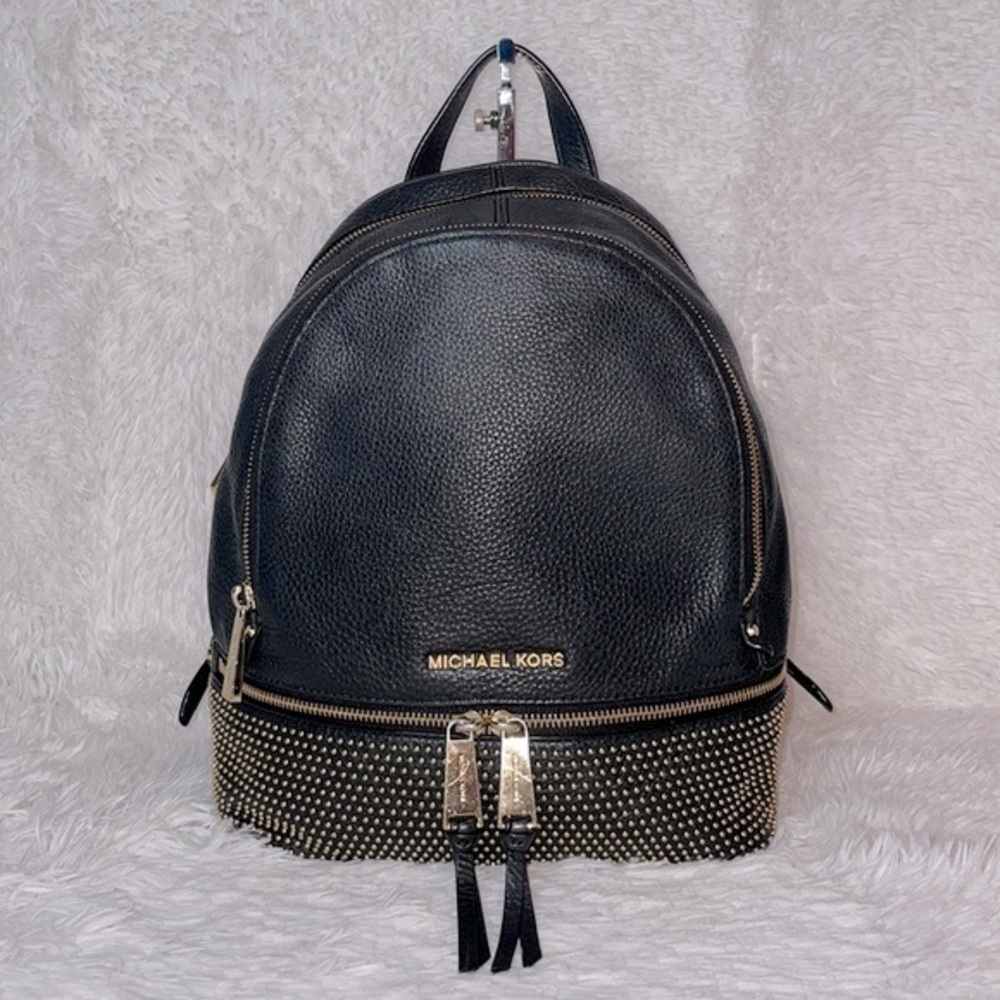 Michael Kors MK Rhea Micro Stud Leather Backpack Book bag Black